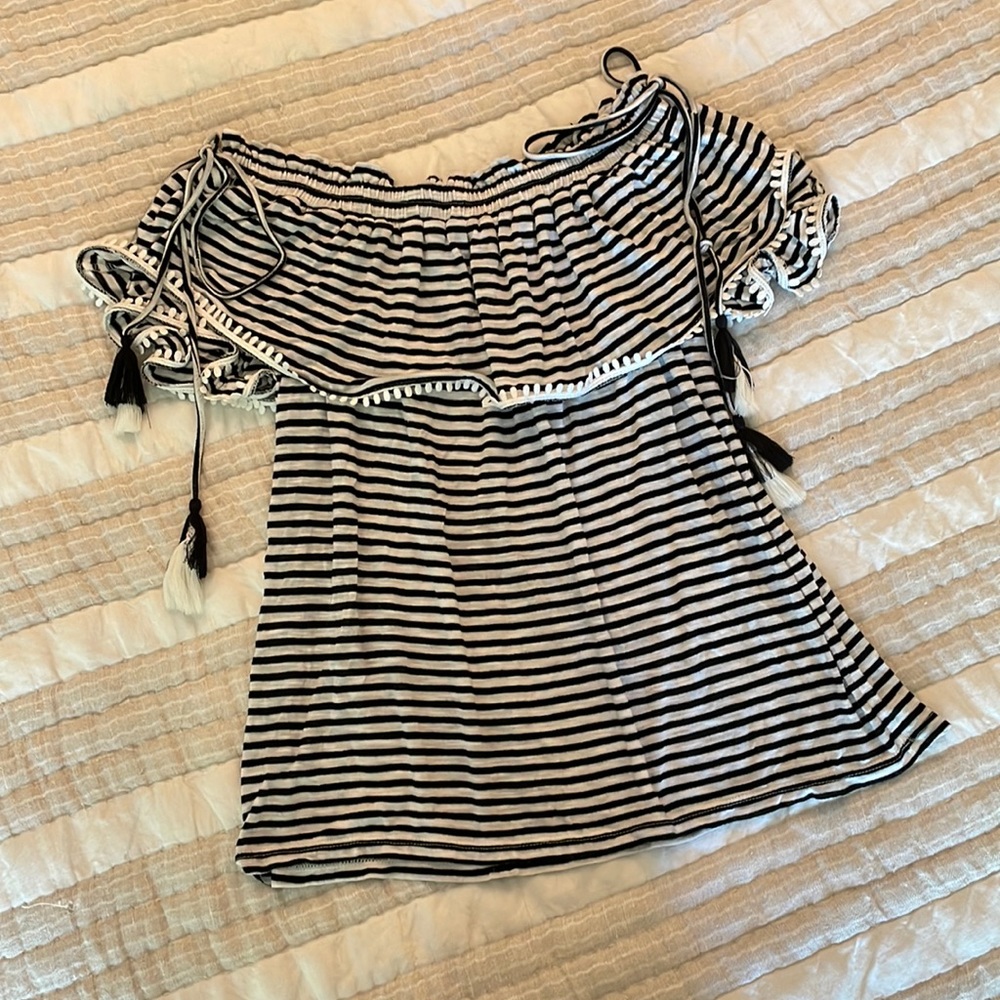 Loft Off the Shoulder Striped Short Sleeve Shirt